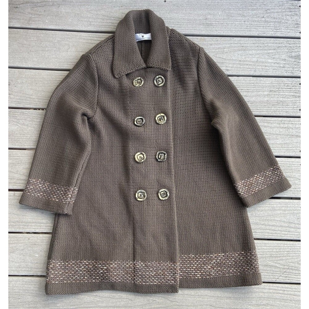 Steve Fabrikant Brown Thick Knit Wool Sweater Coat Double Breasted Size M Heavy